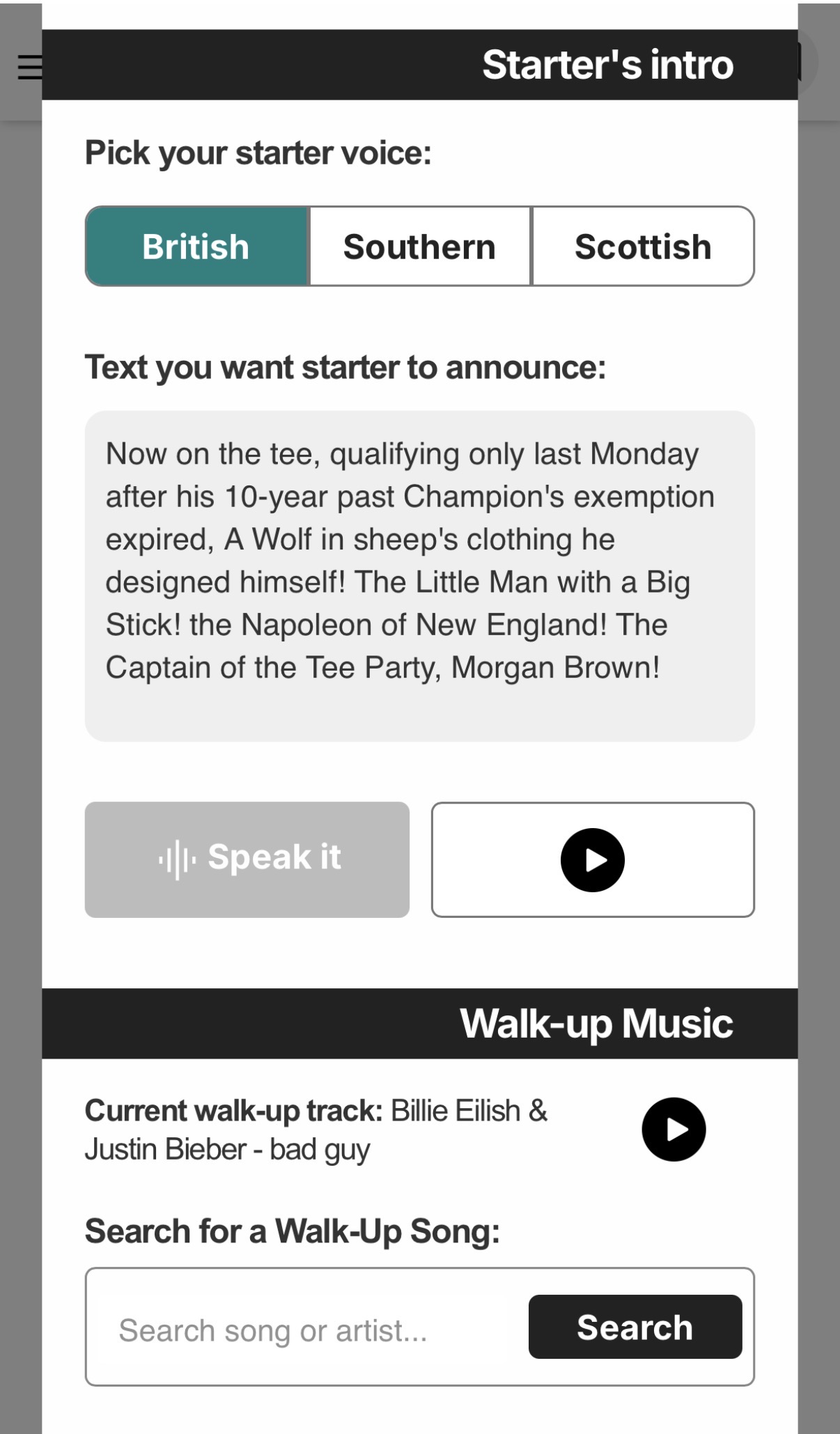 Walk-up music & AI player intros